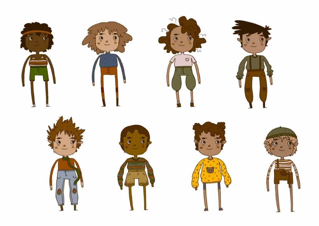 verschieden Characterdesigns in verschiedenen Outfits